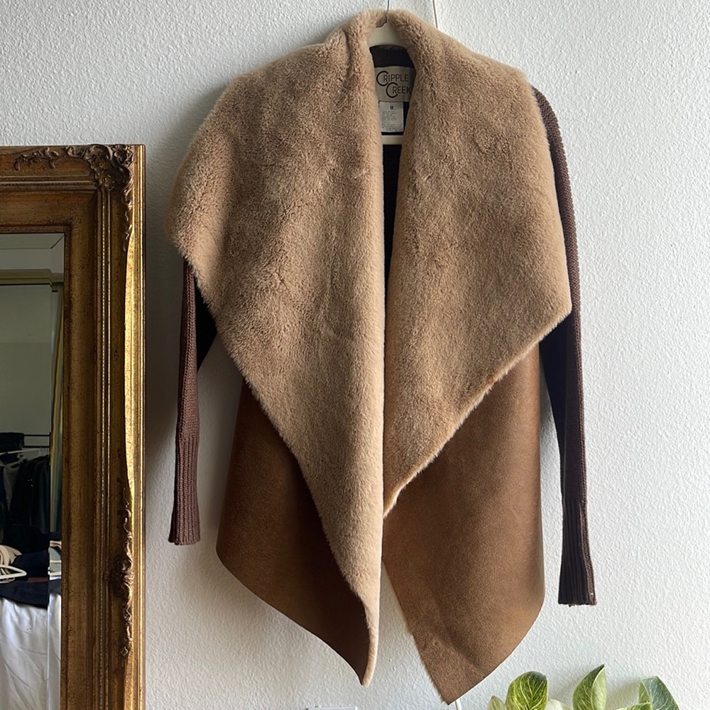 Cripple Creek Brown/Tan Faux Fur Cardigan